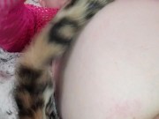 Neon Rave Babe Putting in Tail Butt Plug