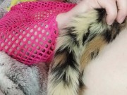 Neon Rave Babe Putting in Tail Butt Plug 5/16