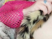 Neon Rave Babe Putting in Tail Butt Plug 6/16