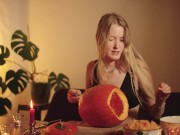 Cozy Halloween Pumpkin Carving with Your Girlfriend 13/16
