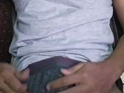 Thick dick cums under the grey shirt 2/16