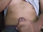 Thick dick cums under the grey shirt 6/16