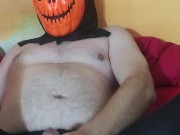 Man in Halloween mask and nylon tights pleasuring himself... 15/16