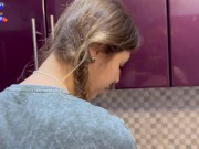 The flatmate-girl doesn't mind periodic fucking in the kitchen and get cum in her mouth and pigtails 2/16