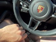 Jerking off in public parking lot. Cum on Porsche steering wheel.