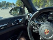 Jerking off in public parking lot. Cum on Porsche steering wheel. 8/16