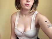 Beautiful brunette squeezes her big tits 1/16