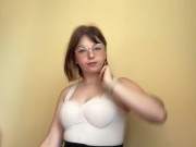 Beautiful brunette squeezes her big tits 2/16