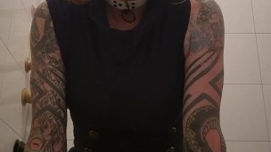 Sissy in navy dress needs cock