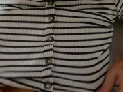 My friend playing with her nipples, then give me handjob, and I cum on her tits 9/16