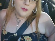 Quick tit flash while riding in car public almost caught 3/16