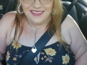 Quick tit flash while riding in car public almost caught 6/16