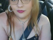 Quick tit flash while riding in car public almost caught