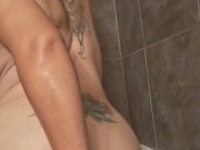Stretching my tight asshole in the shower, gotta be quiet people are home shhh 5/16
