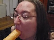 Brunette BBW works on some throat training 1/16