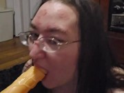 Brunette BBW works on some throat training