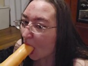 Brunette BBW works on some throat training 14/16