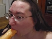 Brunette BBW works on some throat training 16/16