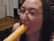 Brunette BBW works on some throat training 3/16