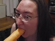 Brunette BBW works on some throat training 6/16