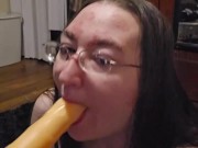 Brunette BBW works on some throat training 8/16