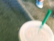 Sexy exhibitionist wife flashing voyeur at car wash 16/16