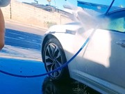 Sexy exhibitionist wife flashing voyeur at car wash 2/16