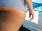 Sexy exhibitionist wife flashing voyeur at car wash 8/16