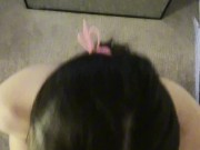 Collared and leashed slut sucks dick and takes cum all over her face 2/16