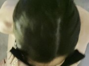Collared and leashed slut sucks dick and takes cum all over her face 9/16