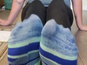 Smell my stinky sweaty colorful socked feet while I spread & wiggle my long toes and tease you 11/16