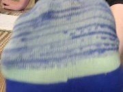 Smell my stinky sweaty colorful socked feet while I spread & wiggle my long toes and tease you 16/16