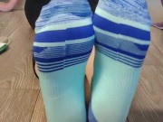 Smell my stinky sweaty colorful socked feet while I spread & wiggle my long toes and tease you 9/16