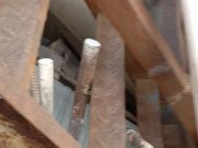 The guy jerks off his dick behind the garage and cums 16/16