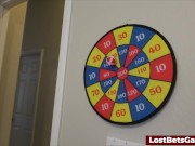 Strip darts with a sexy redhead and her skinny brunette friend 3/16