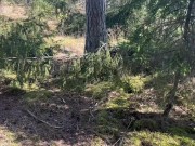 A witch with beautiful natural tits finds dildos in the forest and immediately tests them 1/16