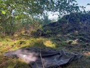 A witch with beautiful natural tits finds dildos in the forest and immediately tests them 13/16