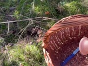 A witch with beautiful natural tits finds dildos in the forest and immediately tests them 4/16