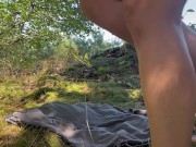 A witch with beautiful natural tits finds dildos in the forest and immediately tests them 5/16