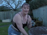 Trashy Kiwi bitch treats you to her pissing in the back yard with close-up view 12/16