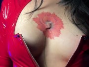 Biker girl in red latex suit show what she can 12/16