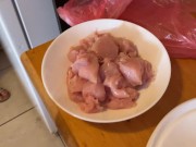 Cali is cooking topless in the kitchen 13/16