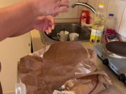 Cali is cooking topless in the kitchen 2/16