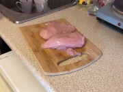 Cali is cooking topless in the kitchen 3/16