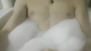 Stroking my big cock in bubble bath (4k)