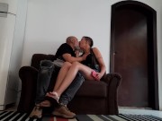 she talks to the cuckold on the phone while her lover kisses her 8/16