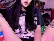 Goth girl shows off Hotwheels collection and stretches her tight pussy 8/16