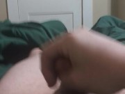 Jerking off in a green dress and fake titties