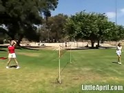 Two teenage lesbians licking eachothers pussy outdoors 2/16