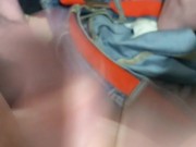 Walking with cock out in public, masturbating in busy public bathroom, first time showing body 14/16